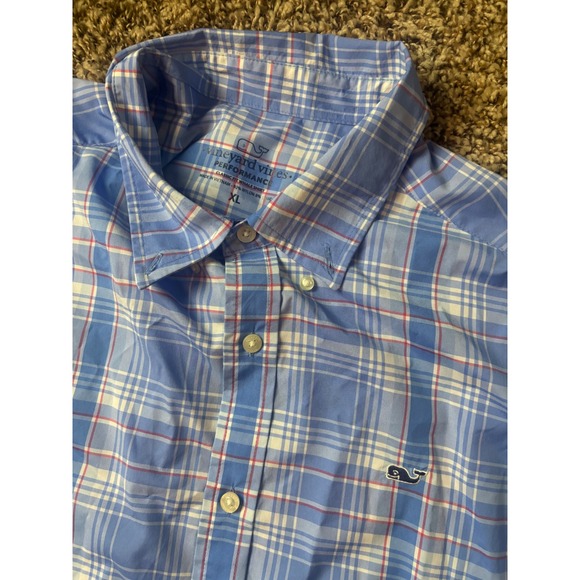 Vineyard Vines Performance Plaid Long Sleeve Button Up Shirt Men's XL Blue Red - Picture 2 of 6